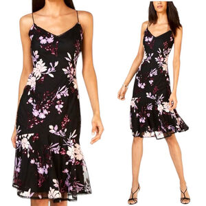 Adrianna Papell Sequin Floral Slip Dress, 14, Black/Pink Midi Evening